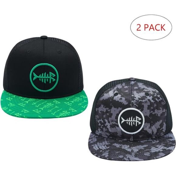 Men's 2 Pack Flat Brim Trucker Cap Adjustable Snapback Hat Mesh Back - Picture 2 of 5